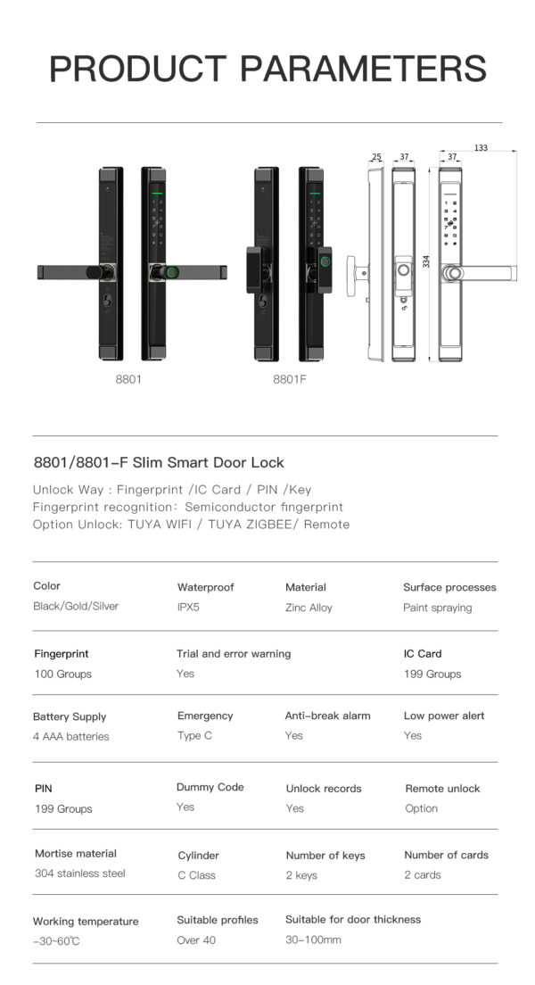 8801 Slim Smart Door Lock - Image 14