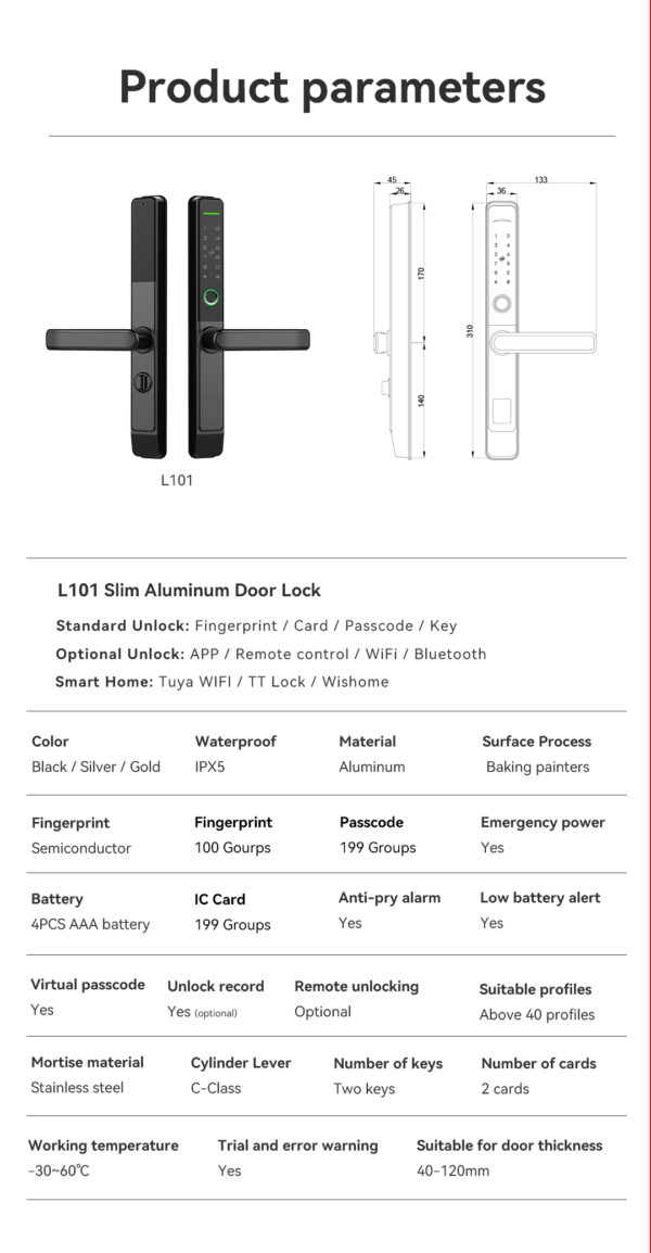 L101 Ultra-slim Aluminum Door Smart Lock - Image 13