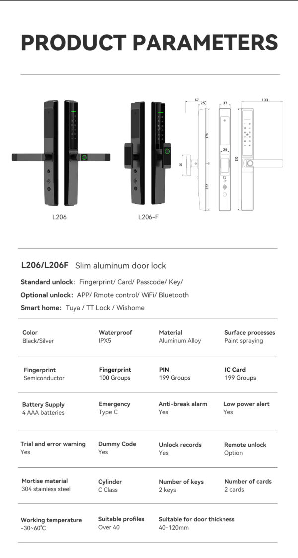 L206 Slim Aluminum Door Lock - Image 16