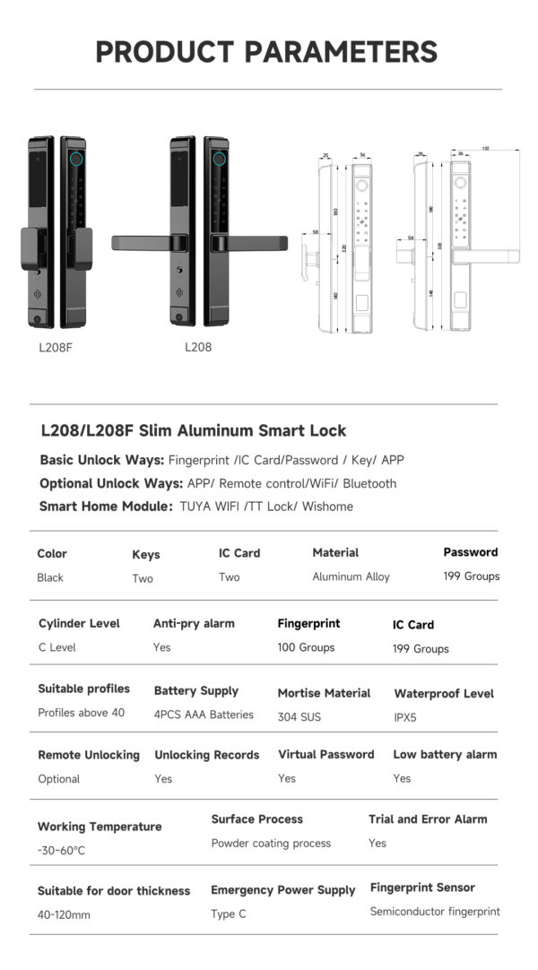 L208 Slim Aluminum Smart Lock - Image 14